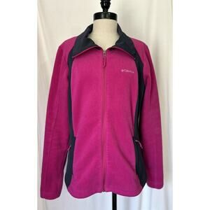 Columbia Fleece Jacket Zip Pink Black Polyester Casual Hoodie Womens XL